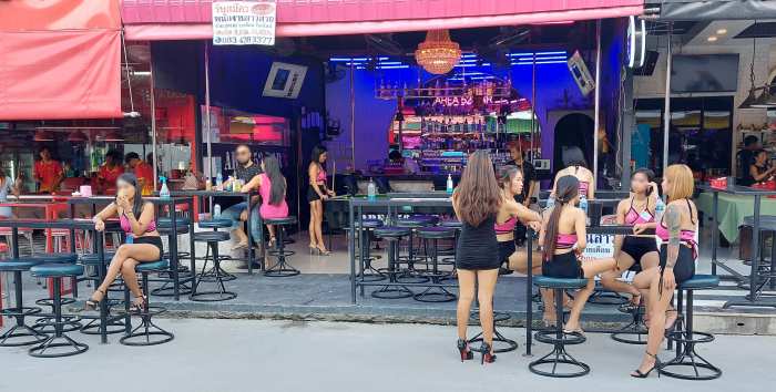 Thai bar girls outside a bar in Tree Town, Soi Buakhao, Pattaya