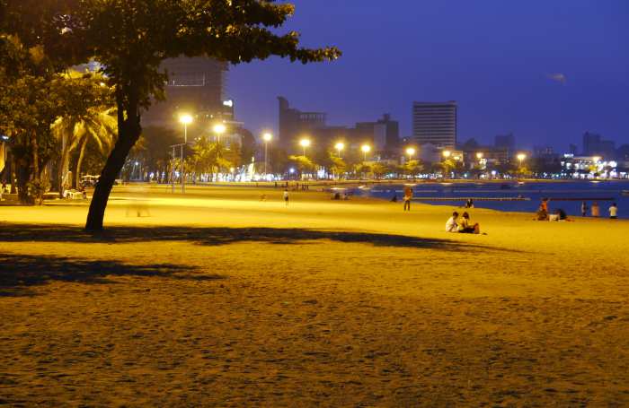 Pattaya Beach at night during the Covid-19 coronavirus pandemic in 2021