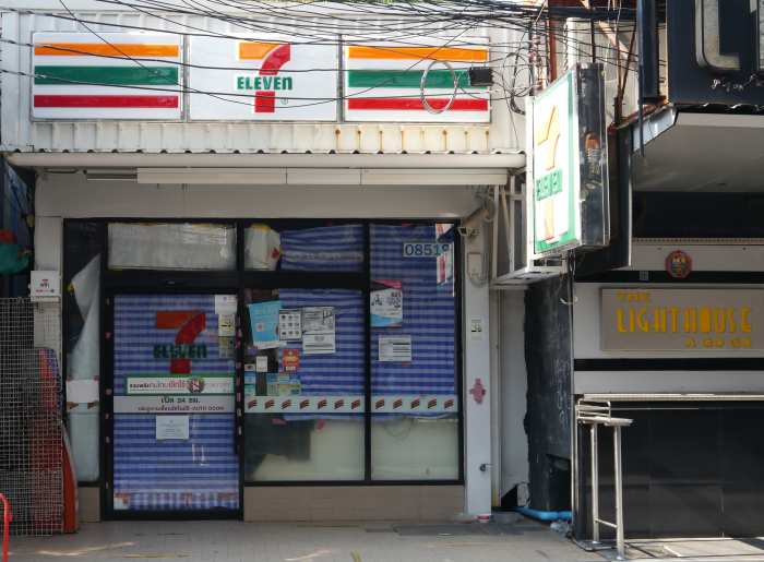 Seven Eleven store on Walking Street, Pattaya, January 2021, closed due to lack of customers during the coronavirus pandemic