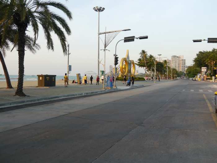 A deserted Pattaya Beach Road on a Monday during the coronavirus pandemic in January 2021     