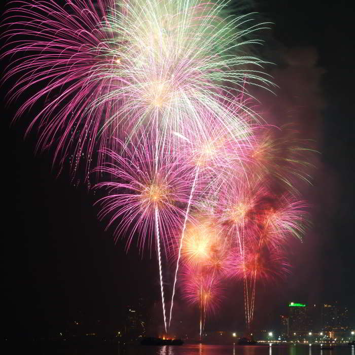 Fireworks display viewed from Pattaya Beach, Pattaya Thailand