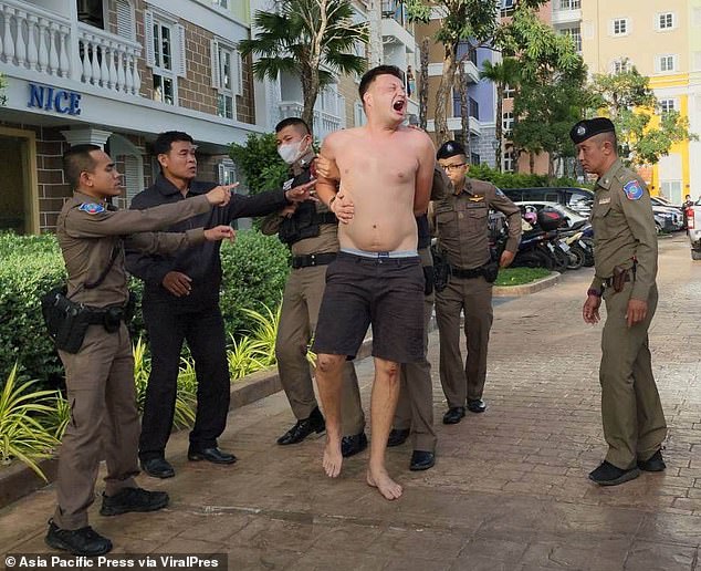 Her boyfriend Oeaop Nbahobny Fedor, 30, was arrested by cops at the scene in Pattaya on Sunday