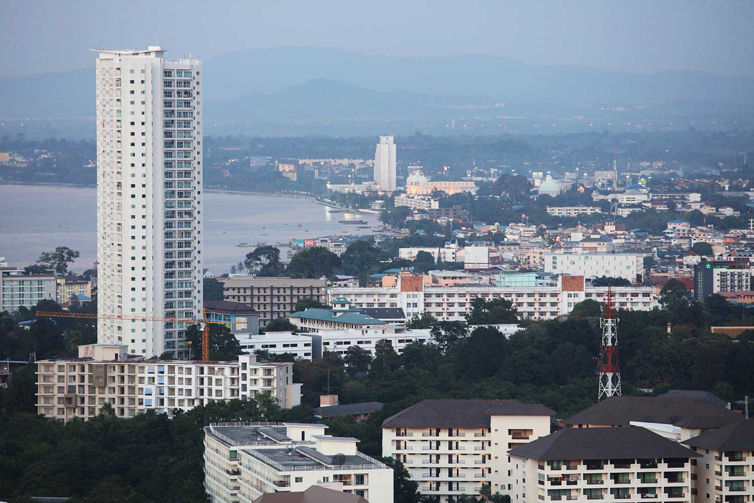 An aerial view shows hotels in Pattaya City. (Photo by Panupong Changchai)